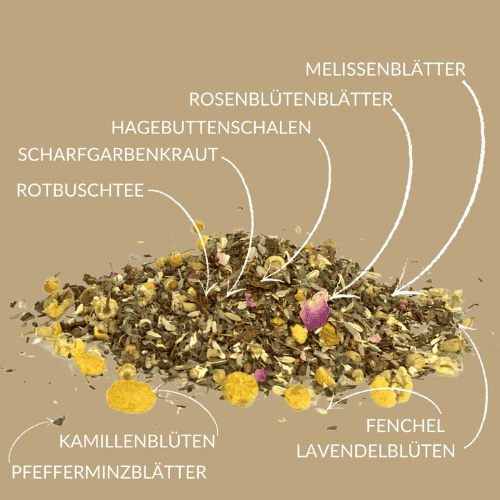 Kräutertee Glücklich Mama mit Rooibos, Fenchel & Rosenblüten – sanft & blumig für Mamas