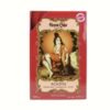 Fünf Packungen der Henna Haarfarbe von Bazarlovers.com mit einem Bild einer Frau auf orangem Hintergrund, verfügbar in verschiedenen natürlichen Nuancen. bazarlovers.com