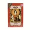 Fünf Packungen der Henna Haarfarbe von Bazarlovers.com mit einem Bild einer Frau auf orangem Hintergrund, verfügbar in verschiedenen natürlichen Nuancen. bazarlovers.com